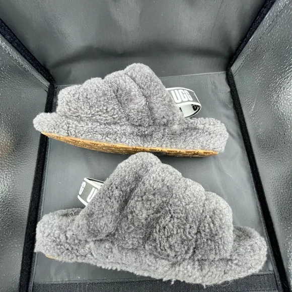 UGG Charcoal Fluffy Slides - Picture 9 of 11